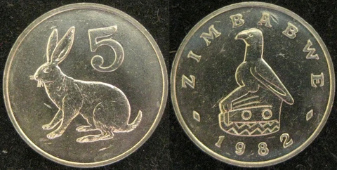 Zimbabwe 1982 5 Cents KM-2 Copper-nickel Rabbit BUNC - US Seller Cover