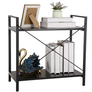 2 Tier Small Bookshelf Shelving Unit Rack Bookcase with Short Shelves in Black - Picture 1 of 12