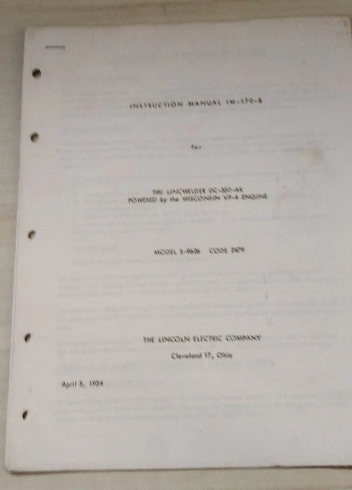 Lincoln IM-170-B 1954 soldador manual de instrucciones ~ DC-350-AK Foto 1 de 4