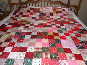 HANDMADE 3.5"x3.5" Squares Multi Colors PATCHWORK QUILT TOP ONLY- 83" x 62" (4) - Picture 1 of 19