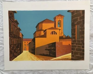 VINTAGE FARBE LANDSCHAFT STADTBILD KUNST ZEICHNUNG DRUCK HANDSIGNIERT LIMITIERTE AUFLAGE - Bild 1 von 3