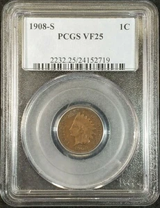 1908-S Indian Head Cent PCGS VF25 2232.25/24152719 Exquisite Coin Rare - Picture 1 of 11