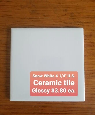 Vintage 4 1/4: US Ceramic USA Glossy Bright Snow White Tile  - Image 1 of 4