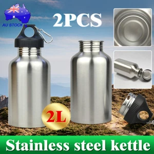 1/2pcs 2L Stainless Steel Water Bottle Drink Sports Gym Metal Single Wall AU - Picture 1 of 14