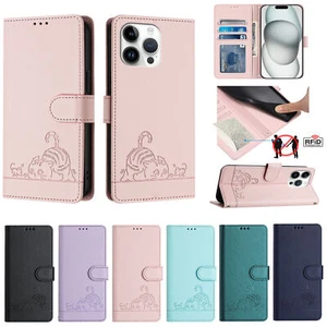 Cat Wallet Leather Phone Case For iPhone 15 14 13 12 11 Pro Max XR XS 6 7 8 SE - Picture 1 of 18