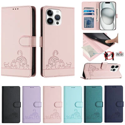 Cat Wallet Leather Phone Case for Samsung S24 S23 S22 S21 S20 Ultra S10 S9 S8 S7 - Image 1 of 4