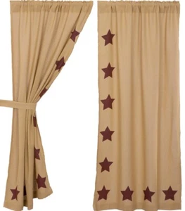 Arpillera algodón natural con plantilla de estrellas borgoña cortinas para ventana y corbatas 63"L - Imagen 1 de 6