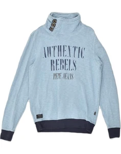 PEPE JEANS Mens Regular Graphic Sweatshirt Jumper Small Blue Cotton VK12 - Picture 1 of 4