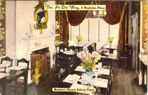 Boston, MA Massachusetts HI-DA-WAY RESTAURANT vista interna cartolina anni '40 ca - Foto 1 di 2