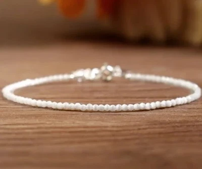 Natural Tiny Selenite Cat Eye Beads Healing Reiki Minimalist Thin Bracelet Gift - Image 1 of 4