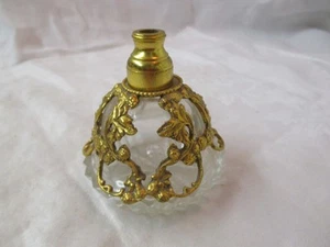 Vintage crystal Perfume Bottle with brass filigree overlay - Picture 1 of 5