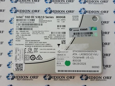 INTEL S3610 SERIES 800GB 2.5" SATA SSD SSDSC2BX800G4P, Grade A, SKU 19921 - Image 1 of 2