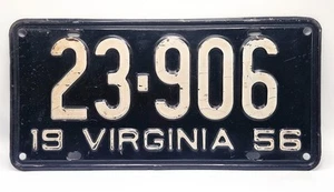 1956 Virginia License Plate #23-906 Black White Metal Original Vehicle Tag - Picture 1 of 4