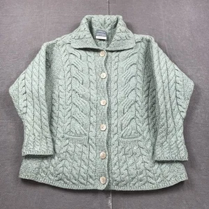 Carraig Donn Sweater Womens XXL* Green Wool Cardigan Cable Knit Button Up Aran - Picture 1 of 9
