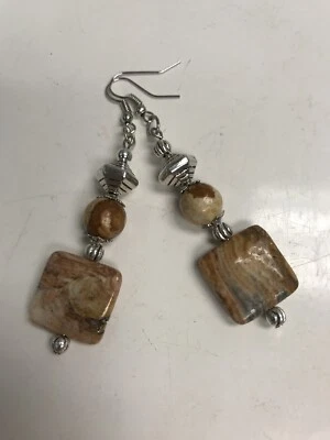 Brincos de jaspe quadrados longos pendurados gota 558 - Imagem 1 de 4