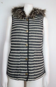 WOMEN'S GRAY & WHITE STRIPED VEST - FAUX FUR TRIM HOOD - COPPER KEY - SIZE M - Picture 1 of 6