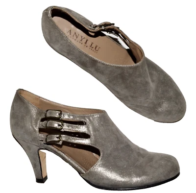 ANYI LU TALLA 7,5 M 38,5 BRILLANTES METÁLICOS PELTRE GAMUZA TACONES ZAPATOS DE SALÓN HECHOS A MANO ITALIA Foto 1 de 4