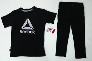 Boys 2 Piece Reebok Black Short Sleeve Graphic Tee Black Jeans Size 4/5 NEW - Picture 1 of 4