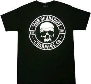 Official Sons of Anarchy Motorcycle Club Logo Skull Charming CA Adult T-Shirt - Picture 1 of 1