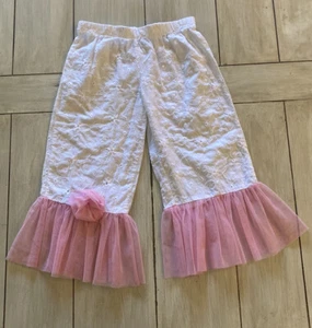 Ann Loren White Eyelet Pants Pink Tulle Ruffle Flower Size 6 - Picture 1 of 5