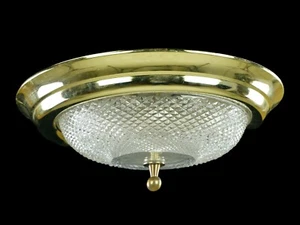 The Plaza Hotel Faceted Clear Glass Brass Rim Flush Mount Ceiling Light - Picture 1 of 7