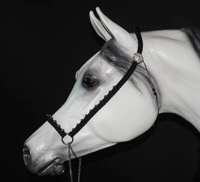 NEW! Hand Braided Arabian Style Show Halter, BLING CONCHOS, Horse Tack,  BLACK  - Image 1 of 2