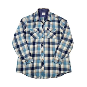 Vintage 70er Sears gefütterte Flanell Doppel Klappentasche Größe XL 17-17 1/2 blau gebraucht, in einwandfreiem Zustand - Bild 1 von 10