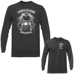 American Rider Bikers Vintage Classic Motorcycle Graphic Long Sleeve - Picture 1 of 4