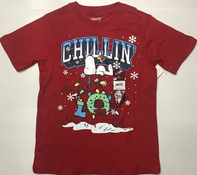 Peanuts Snoopy Chill In' Boys Tee Holiday Shirt Christmas 6-7 - Image 1 of 4