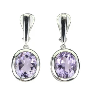 Summer 925 Silver Earrings Oval Amethyst 12x10mm Natural Gemstone Jewelry - Picture 1 of 9