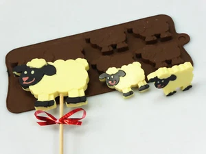 4+1 Sheep Silicone Chocolate Animal Lolly Mould Wax Melt Resin Craft Cake Topper - Picture 1 of 3