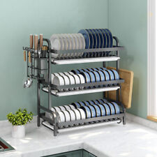 2/3Tier Dish Rack Plate Cup Drying Drainer Storage Drip Tray Cutlery Holder Home