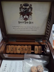 Old Century Shut The Box Juego Familiar Madera 9 Números Dados Caja Madera Pub Inglés - Imagen 1 de 5