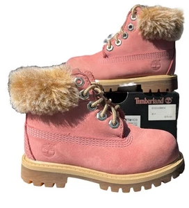 Timberland Premium 6" Waterproof Toddler Boots Medium Pink Nubuck  w/ Fur Size 7 - Picture 1 of 9