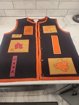 Chaleco Suéter Kobe Cristal De Colección Talla Hojas grandes de otoño tejidas botones negros delanteros años 90 Foto 1 de 4