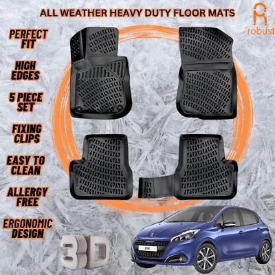 3D Molded Car Floor Mats Liners Fits Peugeot 208 2012-2019 All Season Heavy Duty - Image 1 of 4