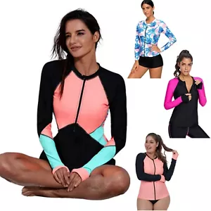 Damen Langarm UV Sonnenschutz UPF 50+ Hautausschlag Kordelzug Länge Badebekleidung Top - Bild 1 von 23