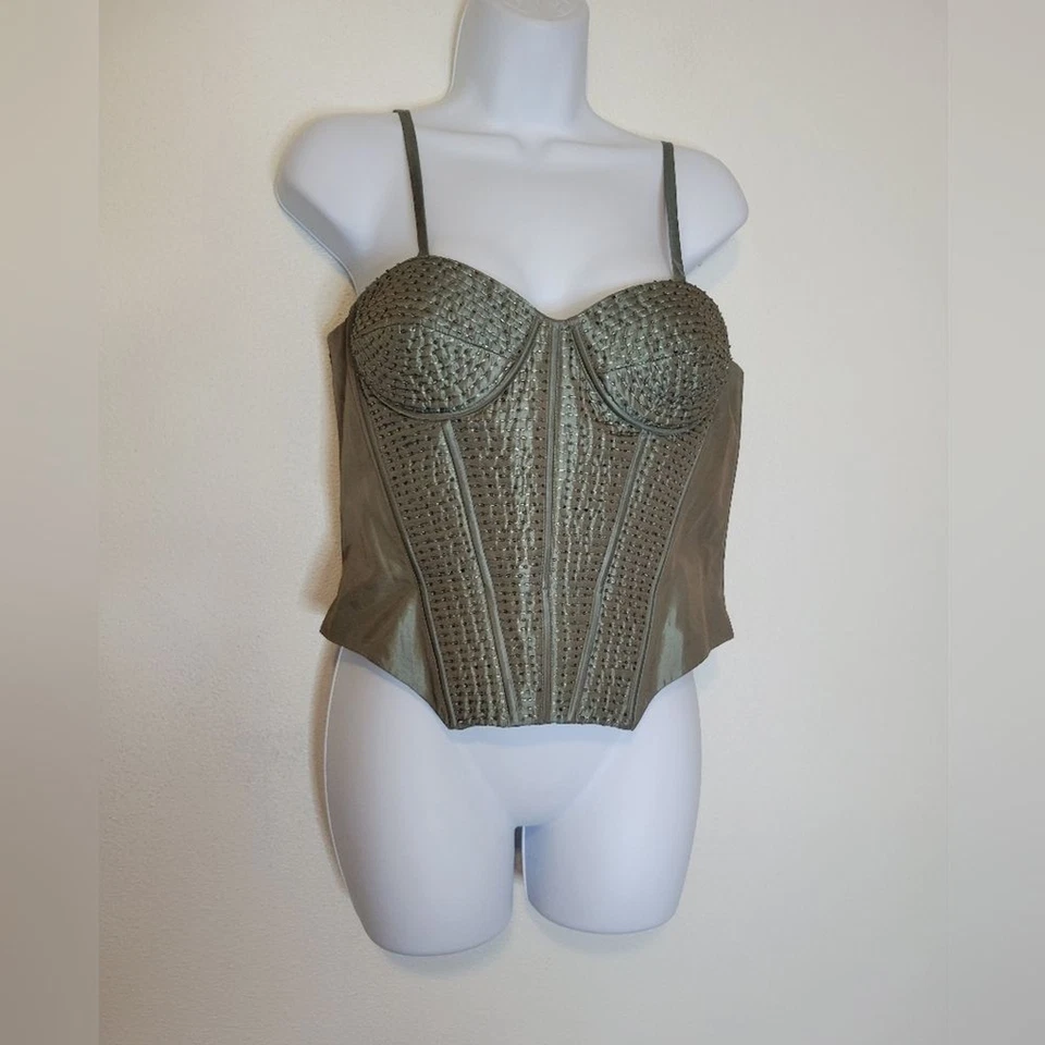 Bagatelle Ropa Talla 14 Verde Cuentas Sexy Corsé Top Foto 1 de 4