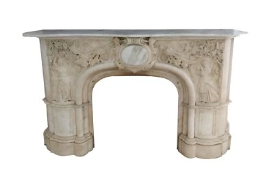 19th Century Victorian Marble Mantel with Figural & Foliage - Image 1 of 4