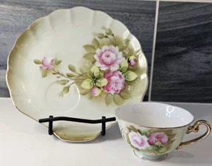 Vintage Lefton China Hand Painted Floral Tea Cup & Saucer Set 3071 - Picture 1 of 7