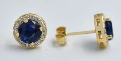 正品 2.26 克拉蓝色带蓝宝石耳钉 0.925 银色(黄色)- 全新带标签 — 第 1/3 张图片