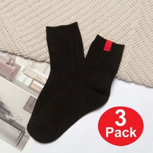 3 Pack Adult Youth European Style Crew Socks Cotton Black Casual Solid Color - Picture 1 of 15