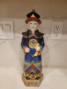 Porcelain Chinese Qing Dynasty Emperor KangXi Statue Figurine Decor Hand Painted