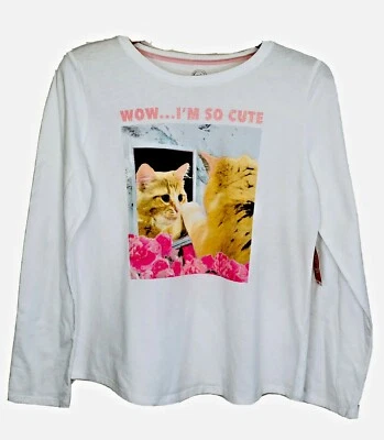 Wonder Nation Girls Cats Long Sleeve Tee XL 14-16 Plus Wow I'm So Cute NEW 5K31 - Image 1 of 4