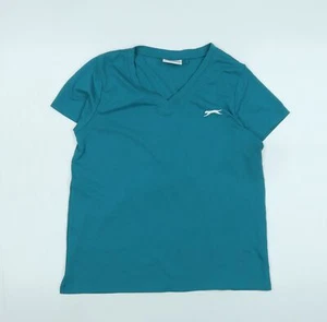 Slazenger Womens Blue Cotton Basic T-Shirt Size 8 V-Neck - Logo - Picture 1 of 10