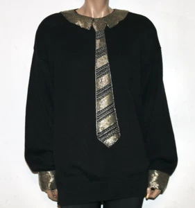 Bonnie Boerer vintage beaded trompe l'oeil tie sweater L - Picture 1 of 9