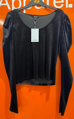 Monki Long Sleeve, Puff Shoulder Velvet Top, Size Large, New With Tag,  sf — 第 1/2 张图片
