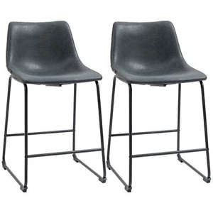 Set of 2 Counter Height Bar Stools with Back PU Leather Kitchen Island Chair - Picture 1 of 9