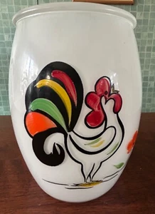 Tarro de galletas de vidrio de gallo orgulloso Bartlett Collins de colección años 50 sin tapa pintado a mano - Imagen 1 de 7