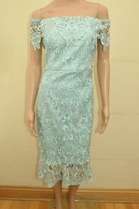 New Lipsy VIP Lace Bardot Flippy Hem Mint Dress Sz UK 10 - Picture 1 of 4